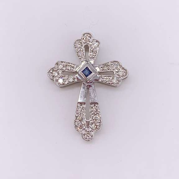 14kt Gold, Blue Sapphire, & Diamond Cross Pendant