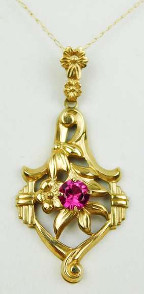 Vintage 10K Gold Lavaliere Pendant & Chain