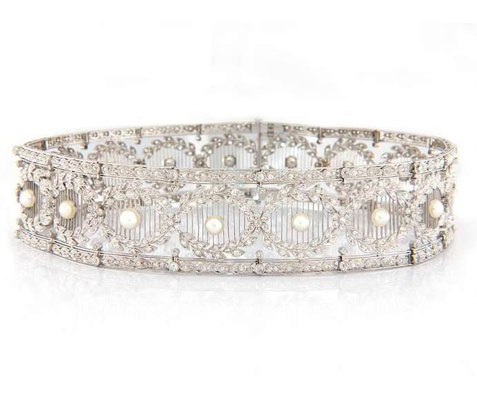 Antique Tiffany & Co Belle Epoque Circa 1900's Pearl and Diamond Necklace, Platinum