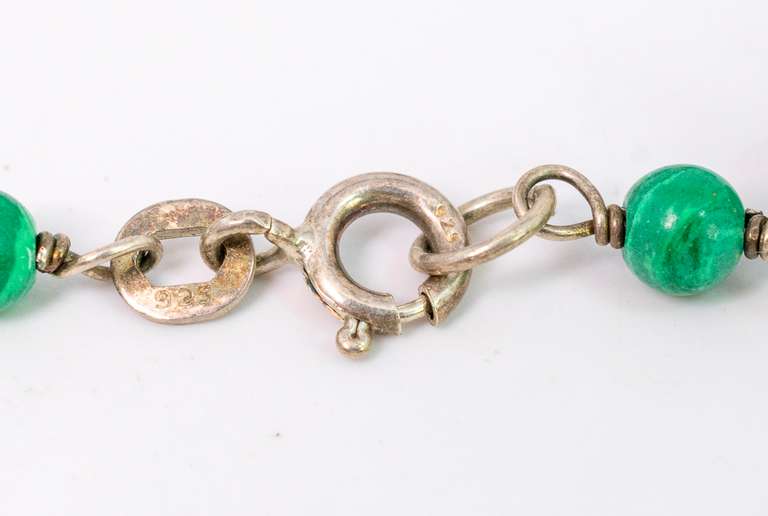 Green Agate Bead Bracelet in Sterling Silver