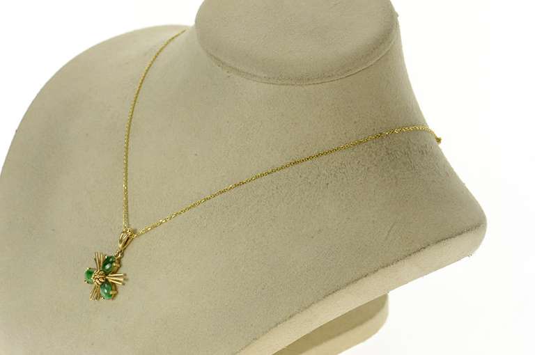 14K Yellow Gold Retro Jade Clover Shamrock Good Luck Pendant
