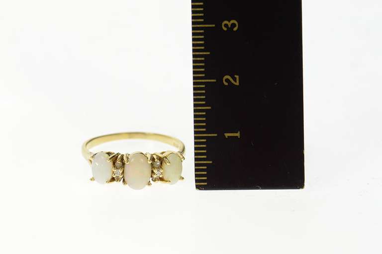 10K Yellow Gold Three Stone Opal Diamond Accent Classic Ring