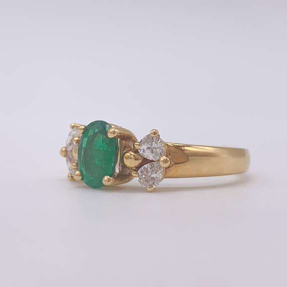 18kt Yellow Gold, Emerald, & Diamond Ring