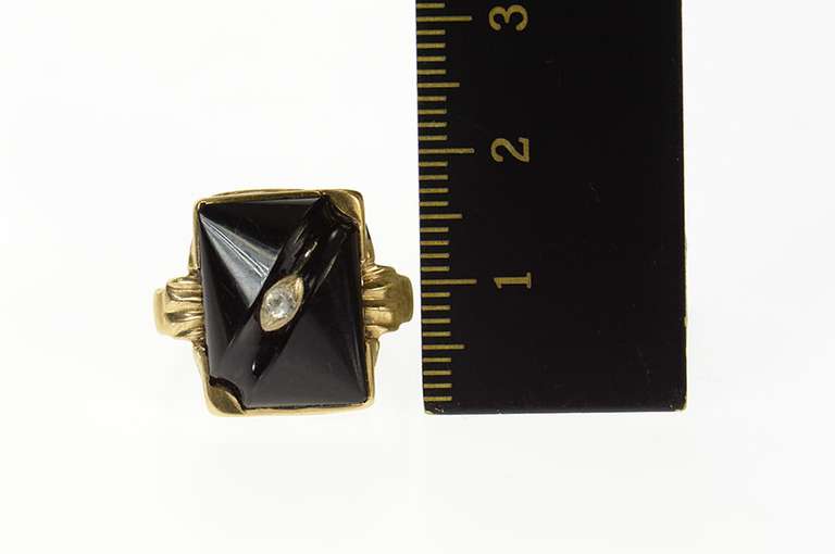 14K Yellow Gold Carved Black Onyx Squared Statement Ring