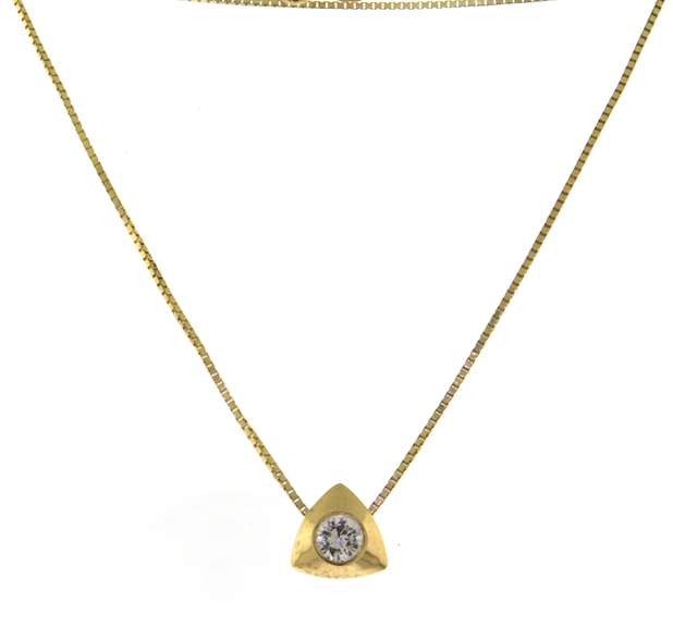 Modern Yellow Gold Triangle CZ Slide Pendant on Chain