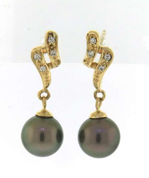 Sparkling Grey Pearl and Diamond Dangle Earrings