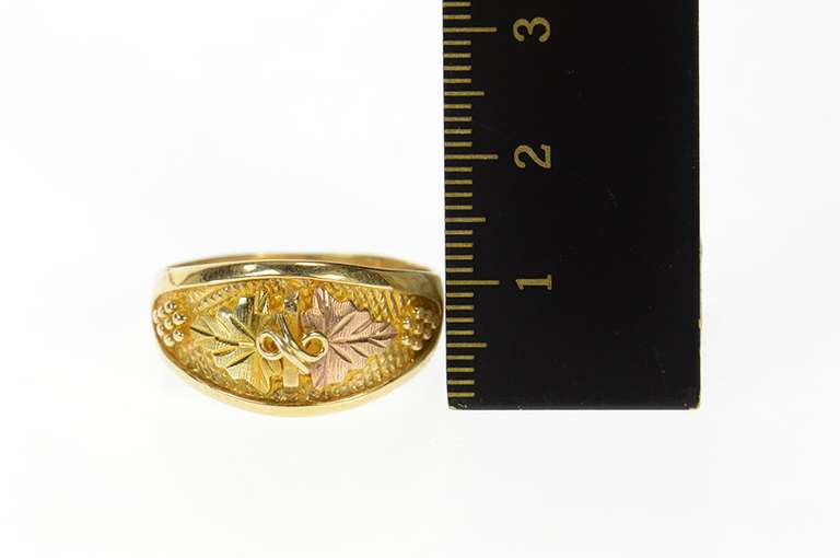 10K Yellow Gold Rounded Black Hills Leaf Statement Band Ring