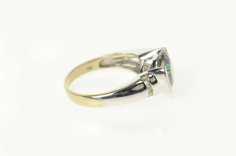 14K White Gold Oval Mystic Topaz Diamond Statement Ring