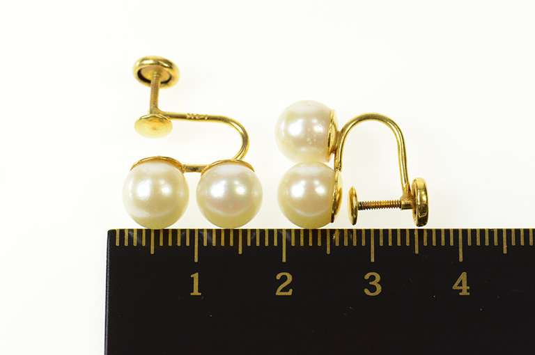 14K Yellow Gold Classic Two Pearl Screw Back Statement Earrings