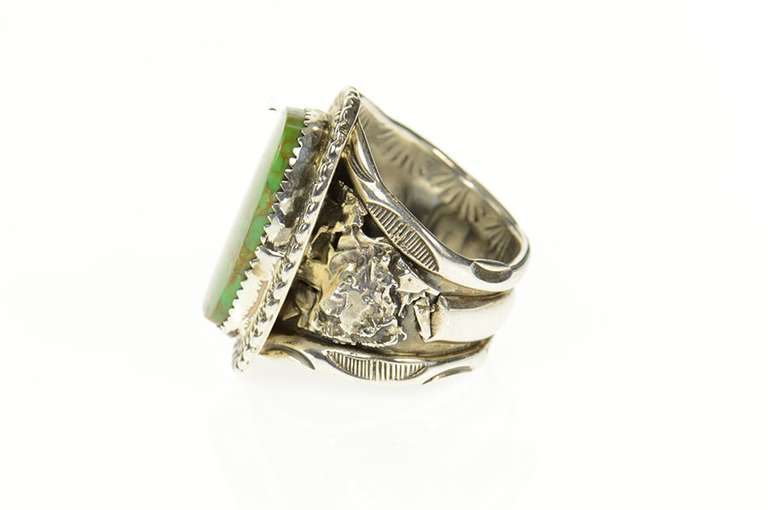 Sterling Silver Native American Navajo Turquoise Statement Ring