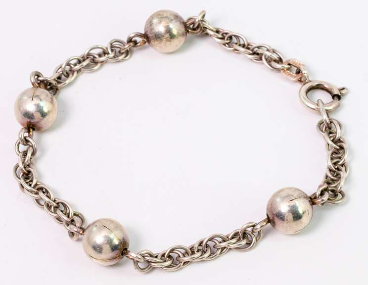 Edgy Thick Station bead Bracelet in Sterling Silver