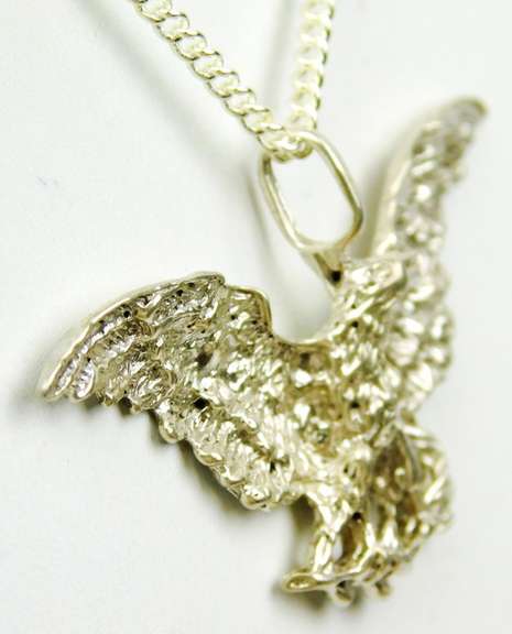 Detailed Carved Sterling Eagle Pendant & Chain