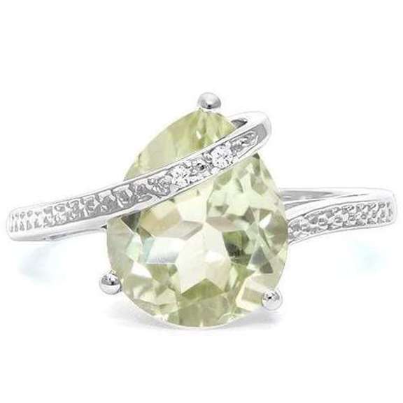 925 STERLING SILVER PR 10*12 MM GREEN AMETHYST & DIAMOND WOMEN RING