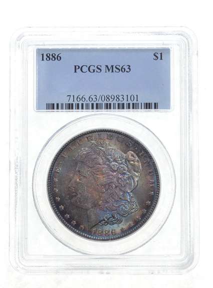 MS63 1886 Morgan Silver Dollar - Graded PCGS Irredescent Tone!