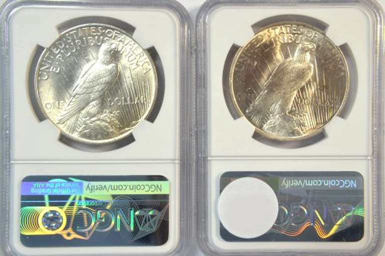 Choice BU 1922 & 1923 Peace Silver Dollars. NGC MS63