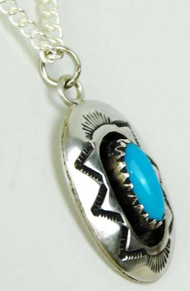 Navajo Sterling Turquoise Pendant & Chain