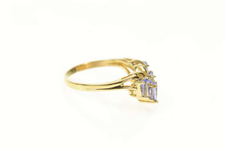 14K Yellow Gold Marquise Tanzanite Diamond Chevron Wedding Ring
