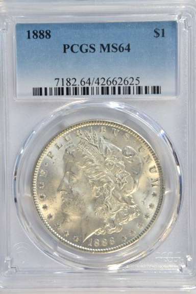 Creamy virtual Gem BU 1888 Morgan Silver Dollar. PCGS MS64