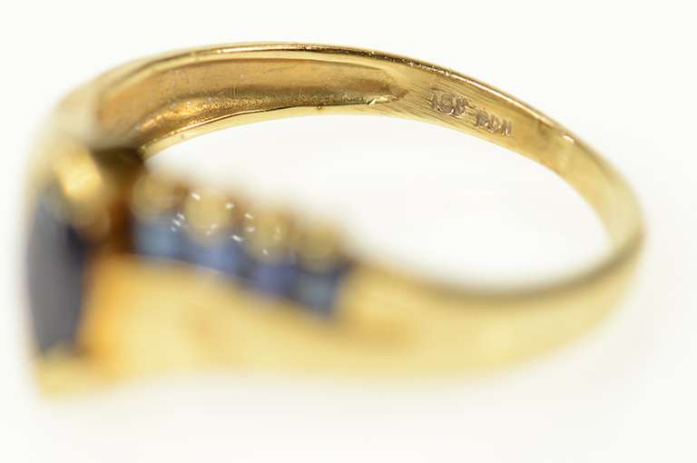 10K Yellow Gold Marquise Natural Sapphire Baguette Bypass Ring