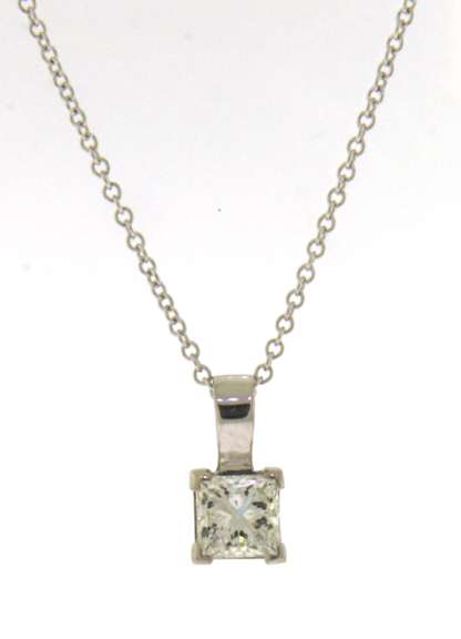Impressive White Gold Princess Cut Diamond Pendant on Chain