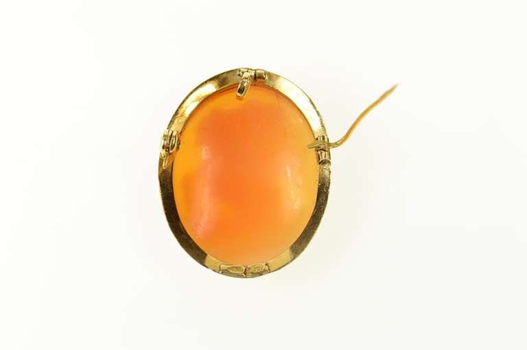 18K Yellow Gold Oval Carved Shell Cameo Classic Pendant/Pin