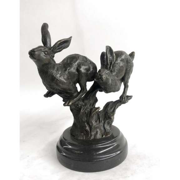 Two Running Hare Bronze Figurine