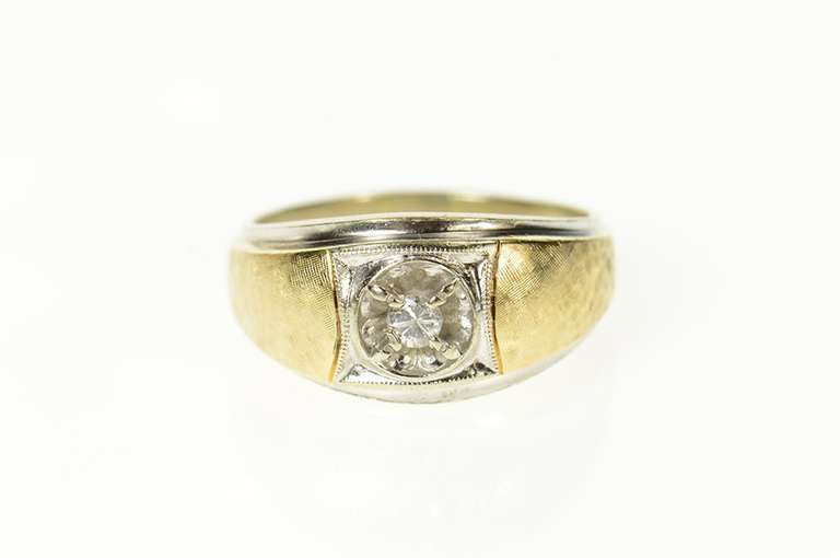 14K White Gold Ornate 1960's Men's Diamond Wedding Ring