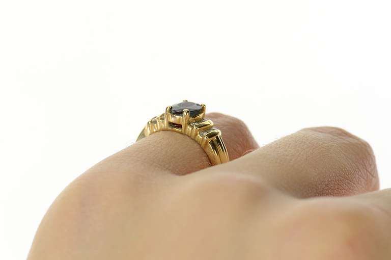 14K Yellow Gold Oval Sapphire Diamond Accent Classic Ring