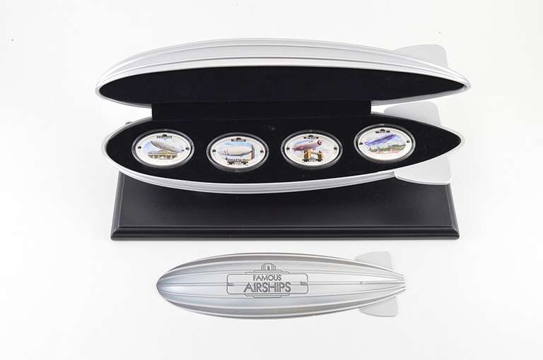 2009 Fiji $2 Famous Airships 1 Oz Silver Proof 4 Coin Set Display/COA