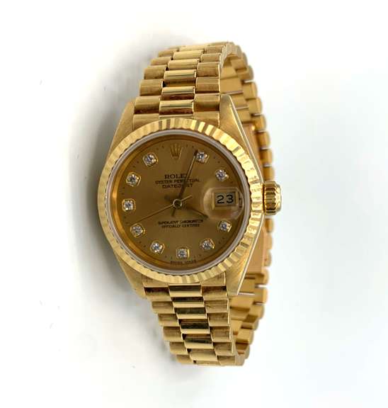 Ladies 18kt Yellow Gold Diamond President Datejust Rolex