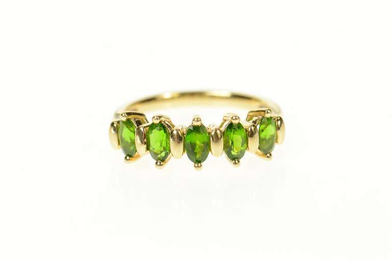 14K Yellow Gold Five Stone Green Tourmaline Statement Band Ring
