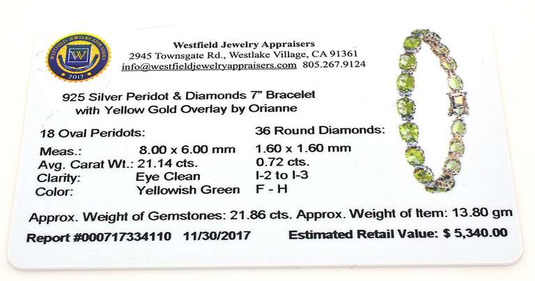 Jaw Dropping Peridot & Diamond Bracelet in Vermeil