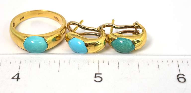 Turquoise Ring & Earrings set in 18KT Yellow Gold
