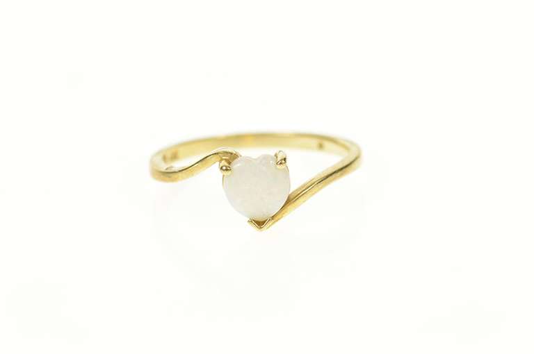 10K Yellow Gold Heart Cut Natural Opal Classic Bypass Love Ring