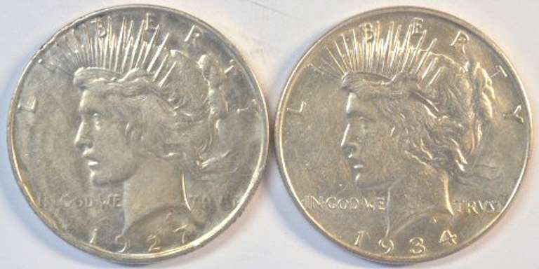 Better 1927-D & 1934-P Peace Silver Dollars. Key dates