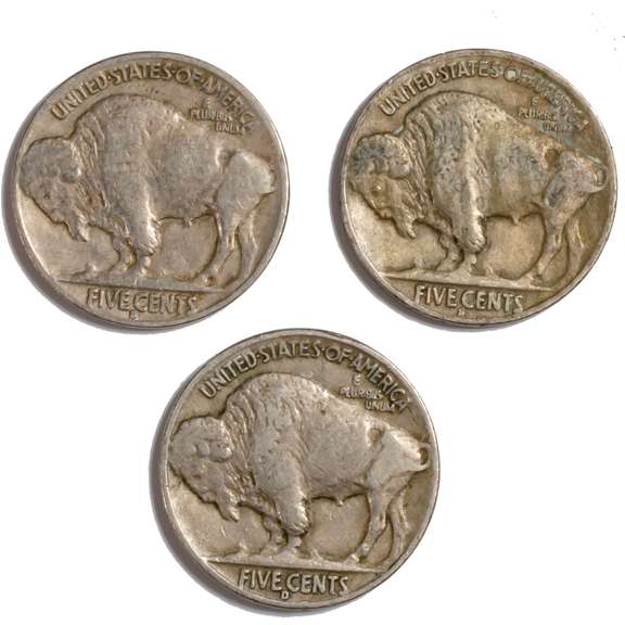 1930 S 1931 S And 1938 D Buffalo Nickels