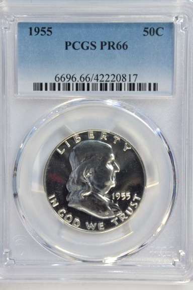 Superb Gem Proof 1955 Franklin Half Dollar. PCGS PR67