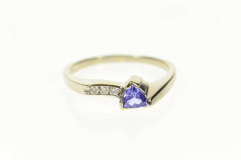 14K White Gold Trillion Tanzanite Diamond Channel Statement Ring