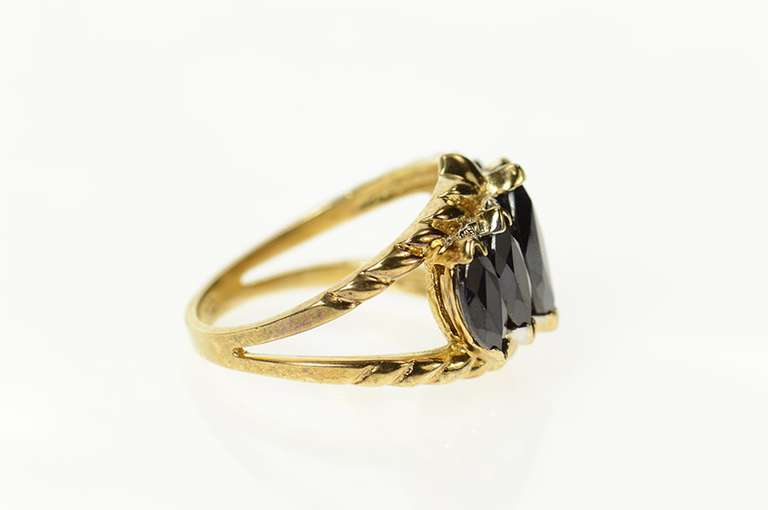 14K Yellow Gold Marquise Black Onyx Diamond Statement Ring