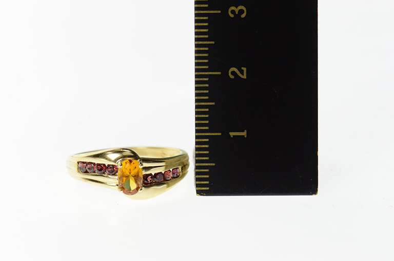 14K Yellow Gold Oval Citrine Garnet Accent Statement Ring