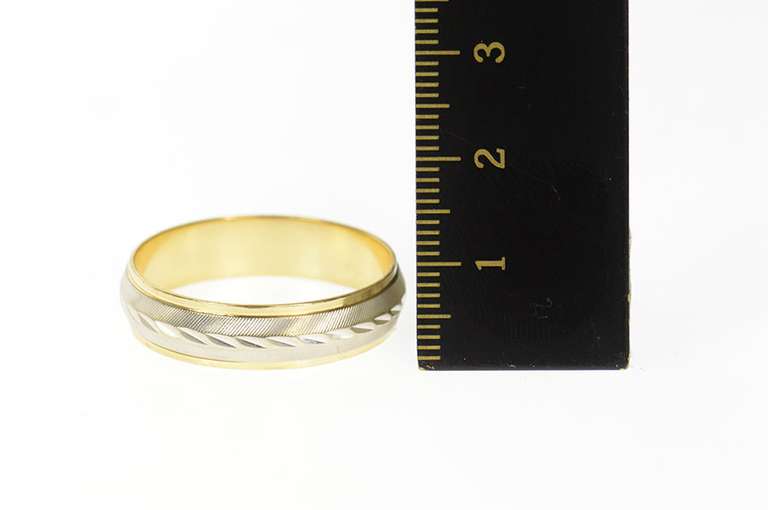 14K Yellow Gold Two Tone Grooved 6.6mm Men's Wedding Ring