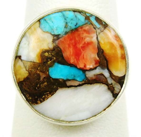 Sterling Ring with Inlaid Semi-Precious Gemstones, 7