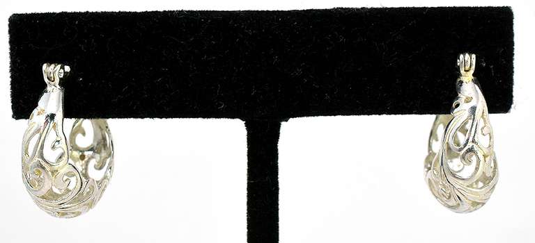 Lovely Filigree Hoop Earrings in Sterling Silver