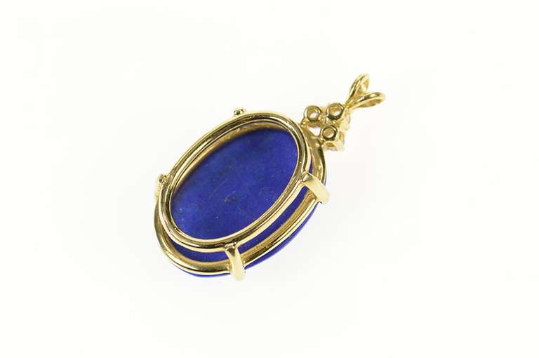 14K Yellow Gold Oval Lapis Lazuli Diamond Cluster Accent Pendant