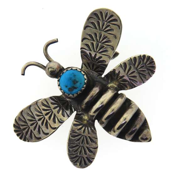 Vintage Turquoise Sterling Silver Bee Brooch