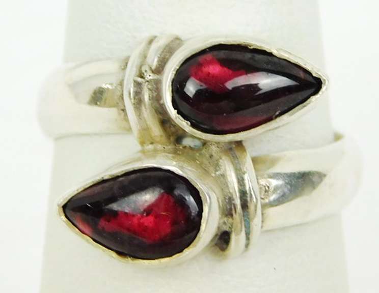Sterling Silver Garnet Bypass Ring, Size 7