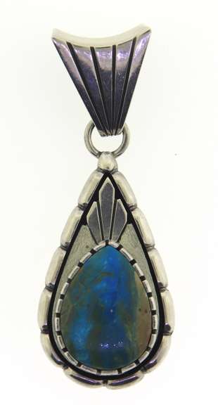 Sterling Silver Signed LBH Turquoise Pendant