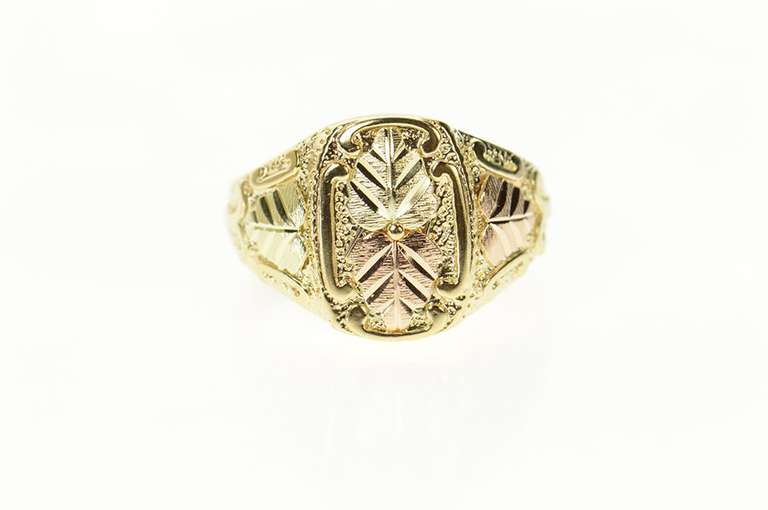 10K Yellow Gold Black Hills Leaf Cluster Men's Statement Ring