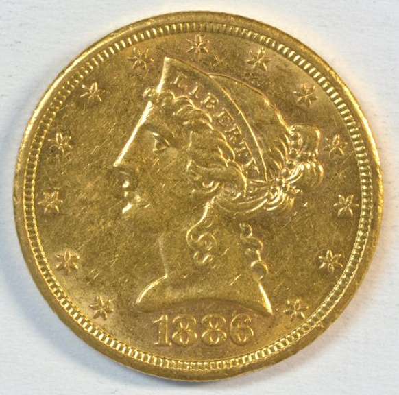 Fully struck and lustrous 1886-S US $5 Liberty Gold Piece