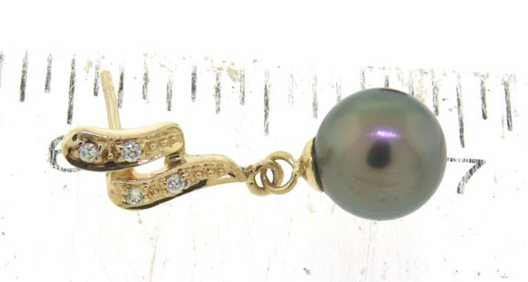 Sparkling Grey Pearl and Diamond Dangle Earrings